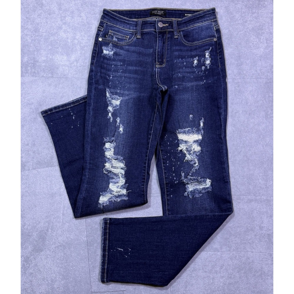 Judy Blue Jeans Womens 7/28 (28x30) Boyfriend Fit Straight Slim Distressed USA